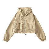Women Jacket Fall Casual Short Coat Loose Hooded Sports Jacket Top