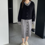 Women Knitted Two-Piece Set Knitted Cardigan Vest Skirt Two-Piece Set A3120