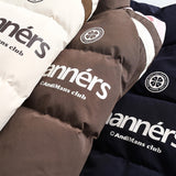 Unisex Winter Cotton Coat Letter Printed Hooded Cotton-Padded Coat Vintage Loose and Warm Cotton-Padded Coat