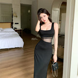 Women Dresses Mesh Camisole Split Dress Autumn Sexy Hip Skirt