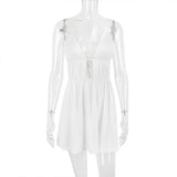 Women Dresses Summer Hollow-out Camisole Sexy Backless Pleated Dress (Bla0420)