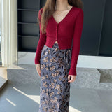 Women's Cardigan Sweater Sexy V-neck Short Women's Slim-Fit Long-Sleeved Sweater 8t8220