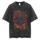 2024Men Vintage Black T Shirt Streetwear Harajuku Anime Print