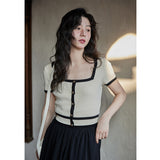 Women Knitwear Square Collar Short Sleeve Knitwear Summer T-shirt