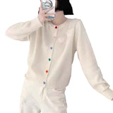 Women Knitted Cardigan Spring round Neck Long Sleeve Knitted Cardigan Sweater Coat