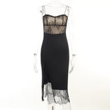 Women Dresses Knitted Lace Sleeveless Split Dress Sexy Slim Fit Long Dress