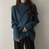 Women Knitwear Autumn Winter Retro Turtleneck Sweater Loose Sweater