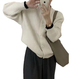 Women Knitted Cardigan round Neck Solid Color Knitted Button Cardigan Loose Casual Sweater Coat
