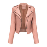 Red Leather Jacket Spring and Autumn Leather Women's Rivet Coat Zipper Leather Jacket