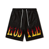 Men Shorts Flame Letter Embroidered Casual Shorts