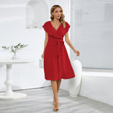 Women Date Dress Sexy A- line Skirt Lotus Leaf Large V-neck Dress