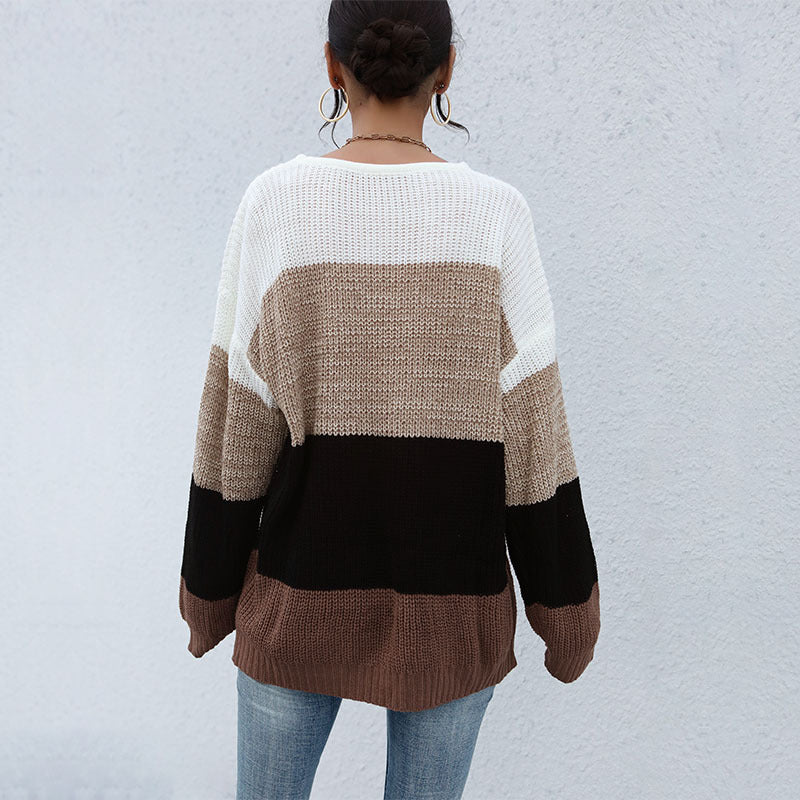 Women Knitted Sweater Autumn and Winter Leisure Women's Loose Color Matching Long Sleeve Ladies Autumn Clothes Sweater