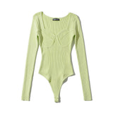 Women Sweater Knitwear Texture Jumpsuit Autumn and Winter Square Collar Knitted Top Bottoming Shirt