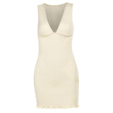 Women Tops Summer Slim-Fit Hip-Wrapped Short Dress Sexy V-neck Dress