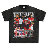Mens Vintage Football T-Shirt Vintage Henry Printed Short Sleeve T-Shirt Washed Crew Neck