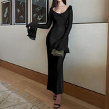 Women Dresse round Neck Petal Long Sleeve Dress