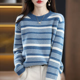 Women Knitwear Autumn and Winter round Neck Striped Sweater Loose Sweater