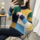Women Knitwear Autumn and Winter High Collar Plaid Sweater Sweater