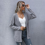 Women Knitted Sweater Casual Long Sleeve Solid Color Long Sweater Cardigan