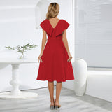 Women Date Dress Sexy A- line Skirt Lotus Leaf Large V-neck Dress