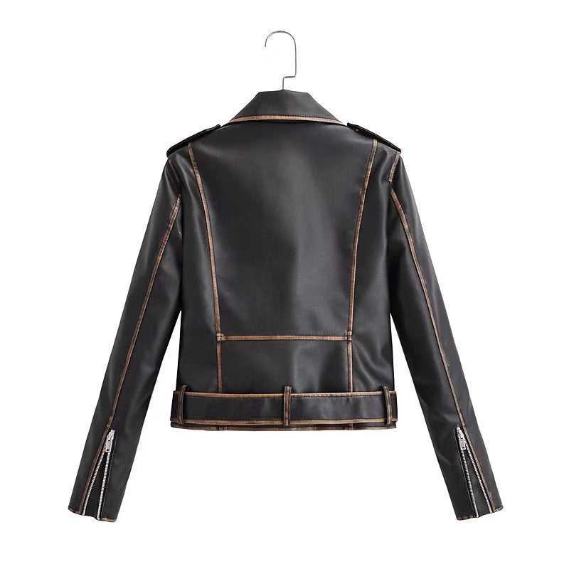 Women Leather Jacket Spring Retro Fashion PU Leather Coat