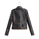Women Leather Jacket Spring Retro Fashion PU Leather Coat