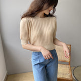 Women Knitted T-shirt Summer Knitted Top Short T-shirt