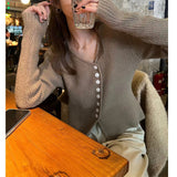 Women Knitted Cardigan Autumn and Winter Single-Breasted Loose-Fitting V-neck Long Sleeves Wool Sweater