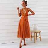 Women Date Dress Summer Sexy Tulle Skirt V-neck Dress Dress