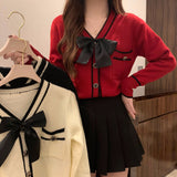 Women Knitwear Spring and Autumn Red V-neck Sweater Cardigan Knitted Cardigan