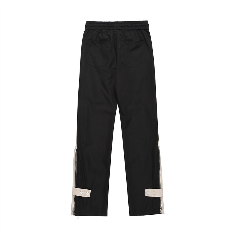 Men Sweatpants Patchwork Contrast Color Straight Casual Pants Elastic Waist Leg Zipper Loose Trousers