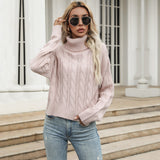 Women Knitted Sweater Autumn Twist Long Sleeve High Collar Bottoming Sweater
