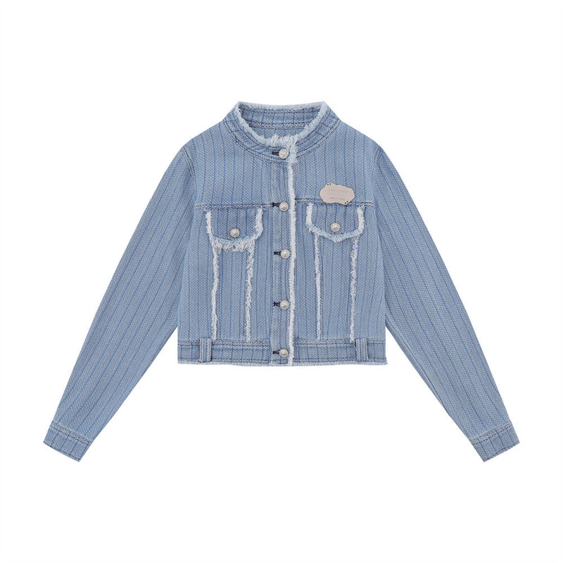 Women Jacket Striped Short Style Coat Autumn Leisure Loose Button Cardigan Top