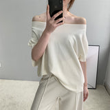 Women Knitted T-shirt Autumn Knitted Short-Sleeved T-shirt