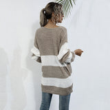 Women Knitted Sweater Striped Color Matching Sweater Sweater Women's Mid-Length