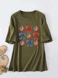 Summer Crew Neck Short Sleeve Printed Bow Casual Women's T-Shirt