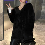 Women Knitted Pullover Autumn Winter Sweater Top Loose V-neck Sweater