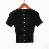 Women Sweater Knitwear Spring/Summer Slim Fit Small round Neck Single-Breasted Knitted Short-Sleeved Cardigan Jacket