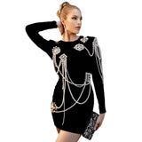 Women Dresses Bandage Dress Spring and Autumn Long Sleeve Pearl Chain Party Hip Skirt (Ont0408)