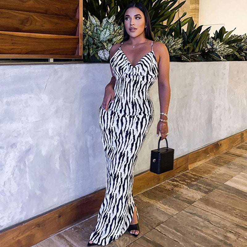 Women Dresses Summer Sexy V-neck Backless Sling Dress