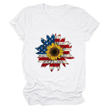 T-shirt pattern sunflower print round neck casual short sleeve