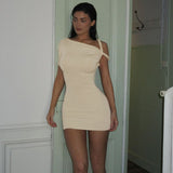 Women Dresses Summer Short Sleeve Solid Color Slim Fit Sexy Sheath Dress (Bla0420)