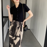 Women Knitted T-shirt Knitted Cardigan Jacket Slim Fit Short Sleeve Polo Collar Top