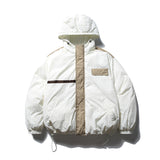 Unisex Winter Cotton Coat Winter Color Contrast Patchwork Hooded Cotton Coat