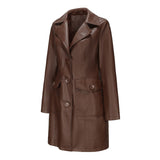 Red Leather Jacket Spring and Autumn Long Sleeve Leather Wind Coat Coat Female Lapel Single Breasted
