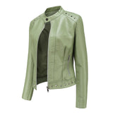 Red Leather Jacket Rivet Leather Clothing with Stand Collar