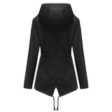 Women Trench Coat Mid-Length Hooded Jacket Long-Sleeved Raincoat