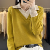 Women Knitted Pullover Sweater Women's Long Sleeve Polo Collar Sweater