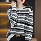 Women Knitwear Autumn and Winter round Neck Striped Sweater Loose Sweater