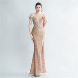 Harlem Nights Outfits Velvet High-Density Sequined Fishtail Evening Dress